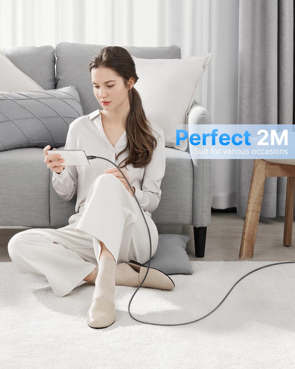 Fast Charging USB C Cable 2M - Durable Braided Type C Charger Lead for Samsung Galaxy S21/S20/S10/S9/S8, Note 8/9/10, A Series (A11-A90), Huawei P20/P30, Sony Xperia XZ - Perfect for Home, Office & Travel Charging