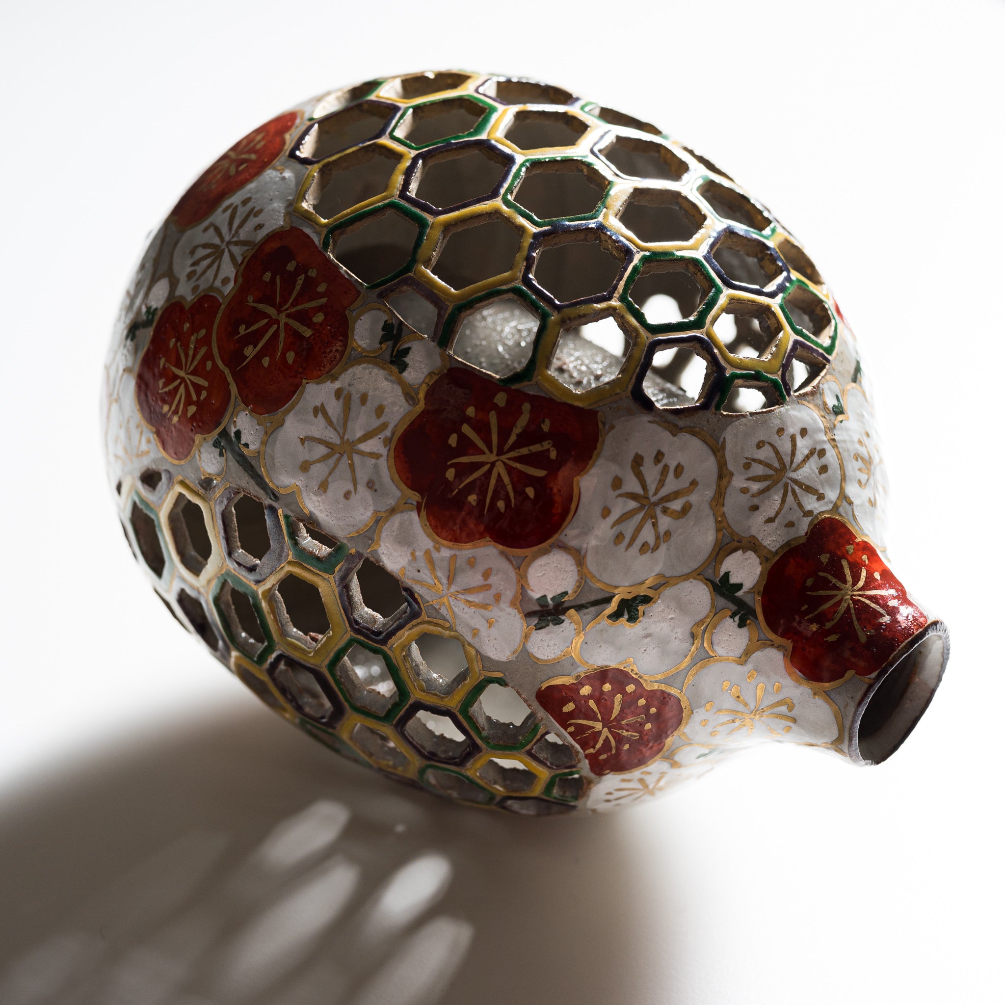 Handmade Kyo Kiyomizu Ware Ceramic Vase - Sukashi Plum Design by Shunzan Kiln | Elegant Japanese Flower Vase for Home Decor, Wedding Centerpiece & Gift