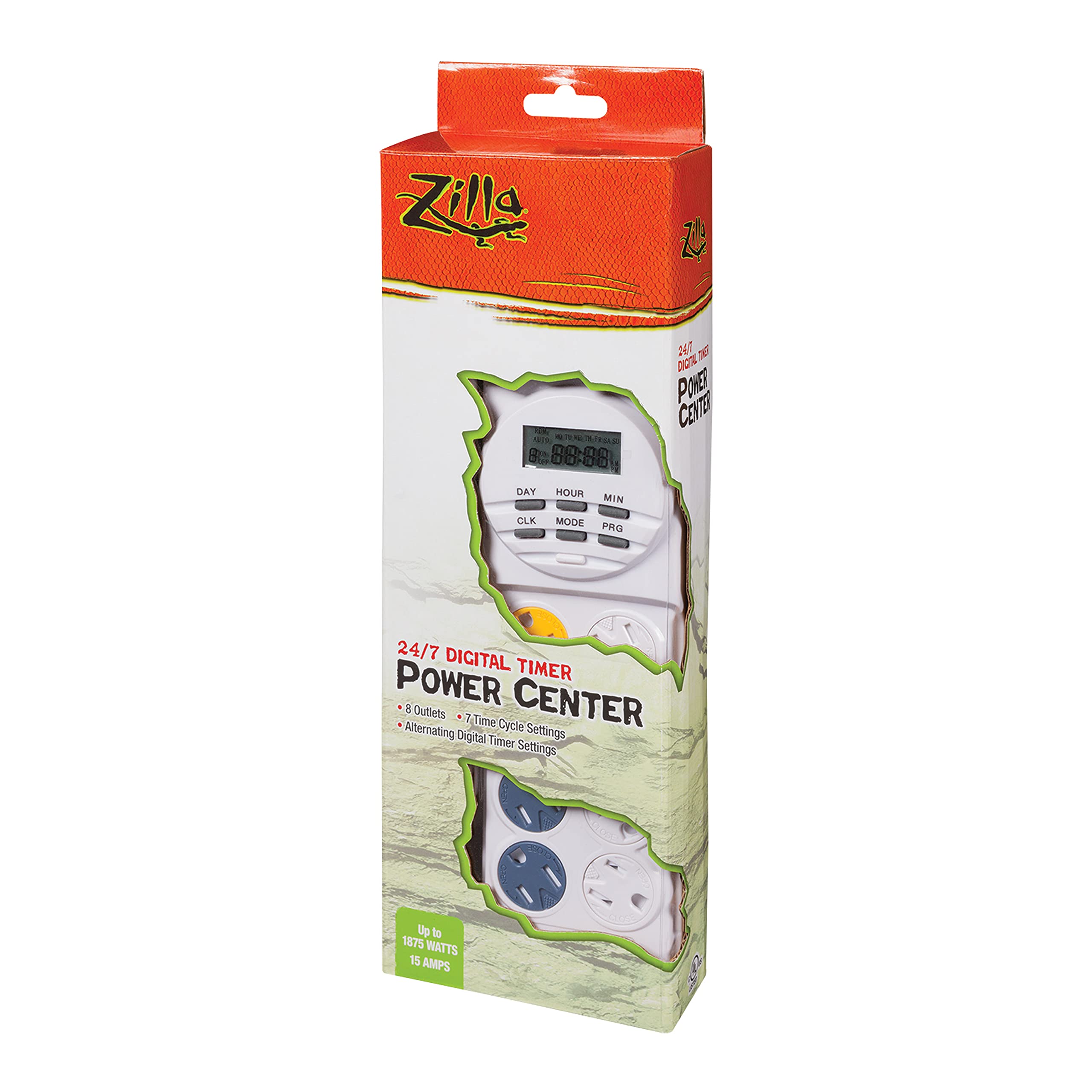Zilla Reptile Habitat Lighting & Terrarium Heat Power Center with Digital Timer - Perfect for Bearded Dragons, Geckos & Snake Enclosures