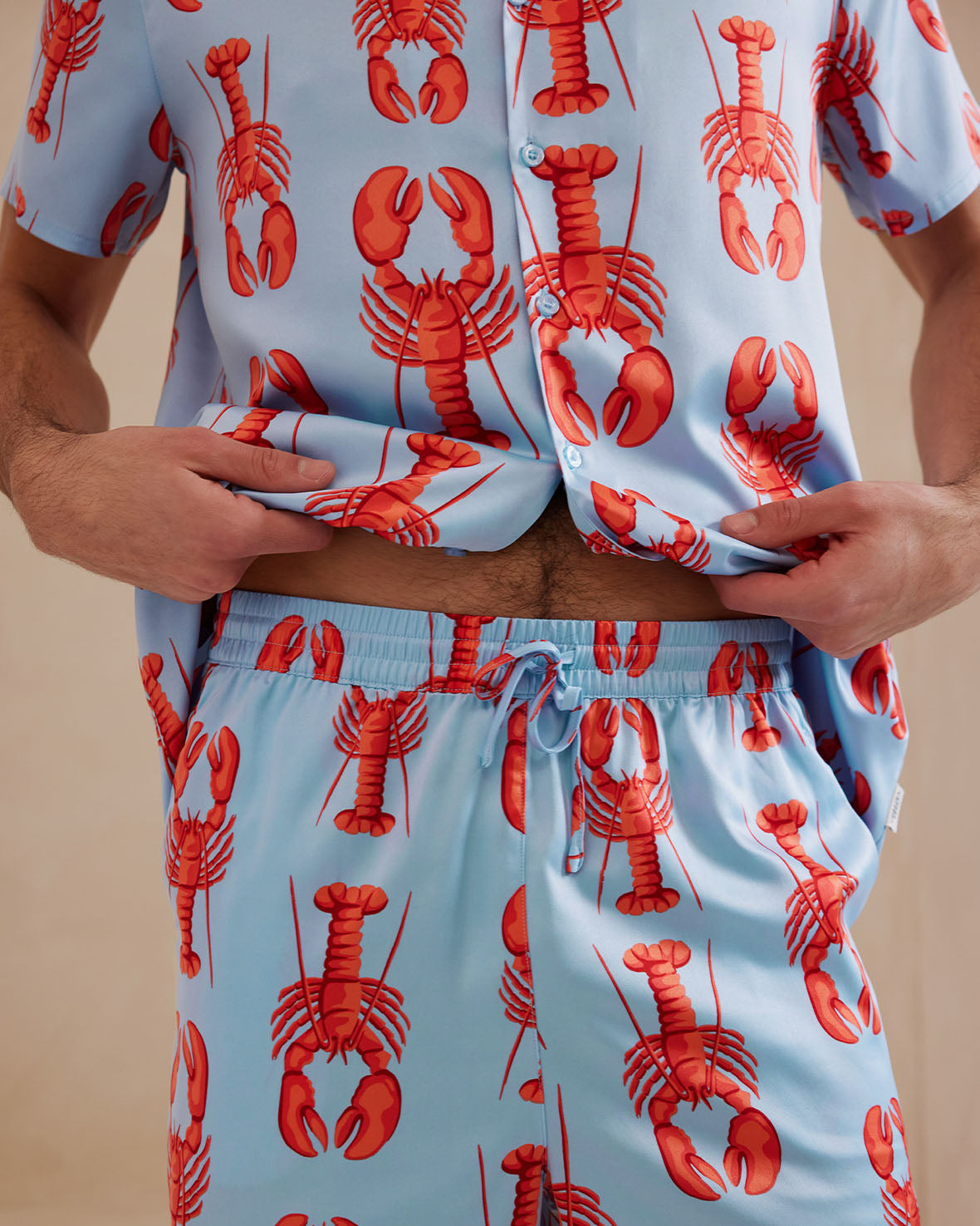 Satin Lobster Print Short Pajama Set for Women - Soft & Comfortable Sleepwear, Summer Nightwear, Loungewear - Perfect for Beach Vacations & Relaxing at Home