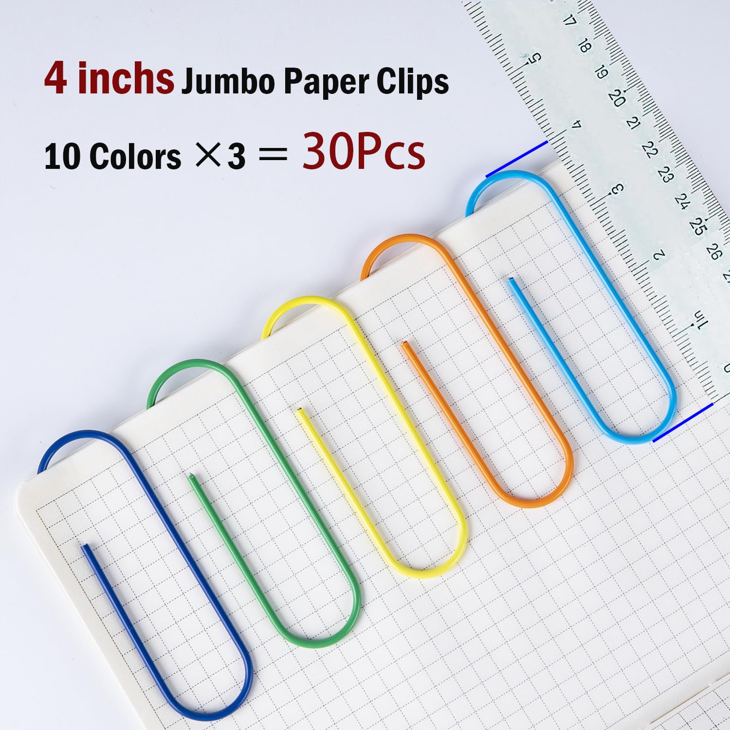 4 Inch Large Paper Clips - 30 Pcs Vinyl Coated Multicolored Jumbo Clips for Office, School & Document Organizing - Perfect for Bulky Files, Art Projects & Crafting
