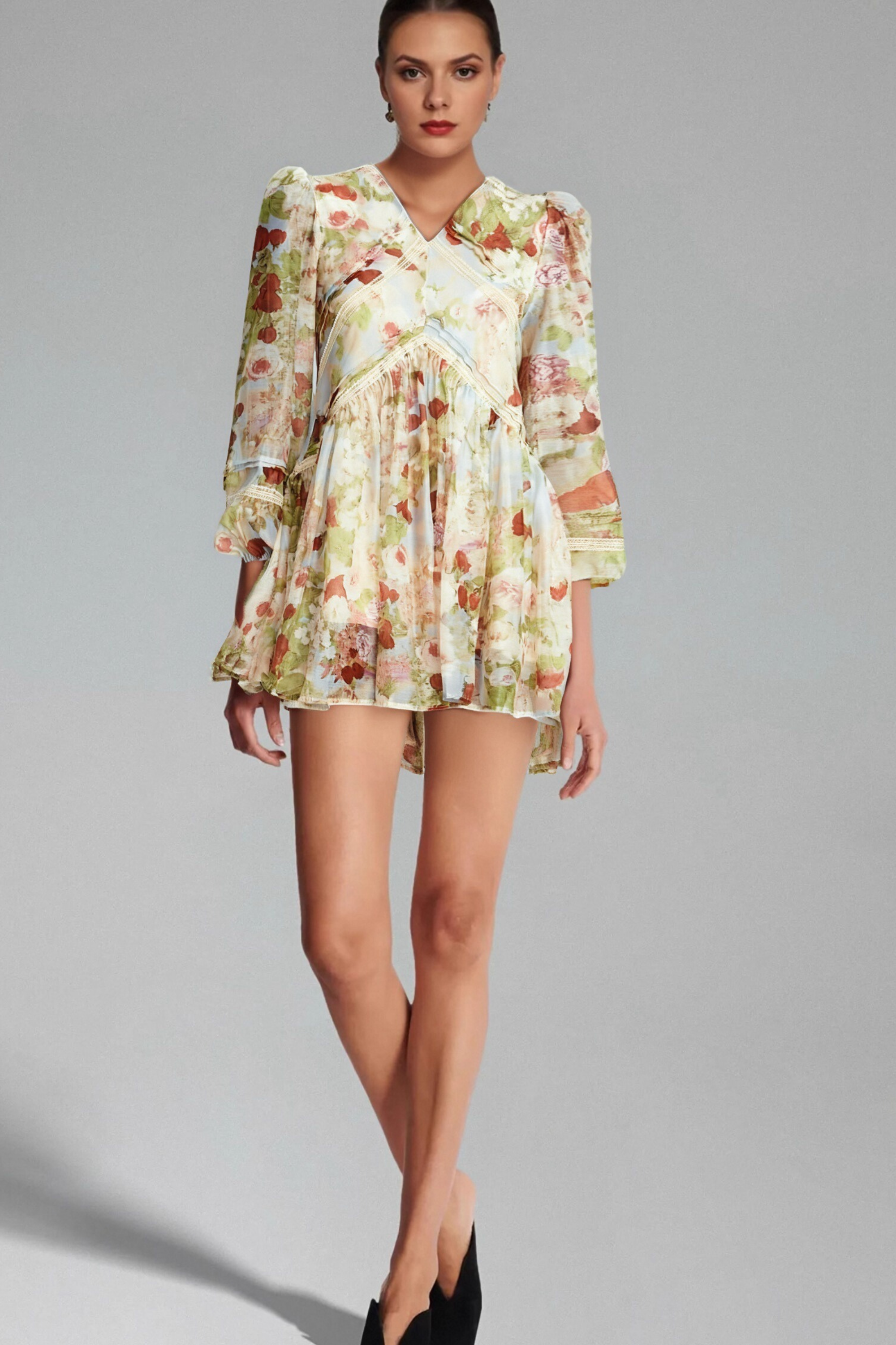 Floral Print Lace Mini Dress - Ailis Women's Summer Party Cocktail Dress for Weddings & Date Nights