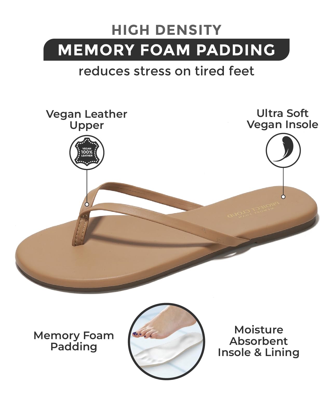 Women's Memory Foam Flip Flops - Vegan Leather Summer Sandals | Lightweight Comfortable Beach Slides for Women 2025 | Perfect for Poolside, Vacation & Casual Wear