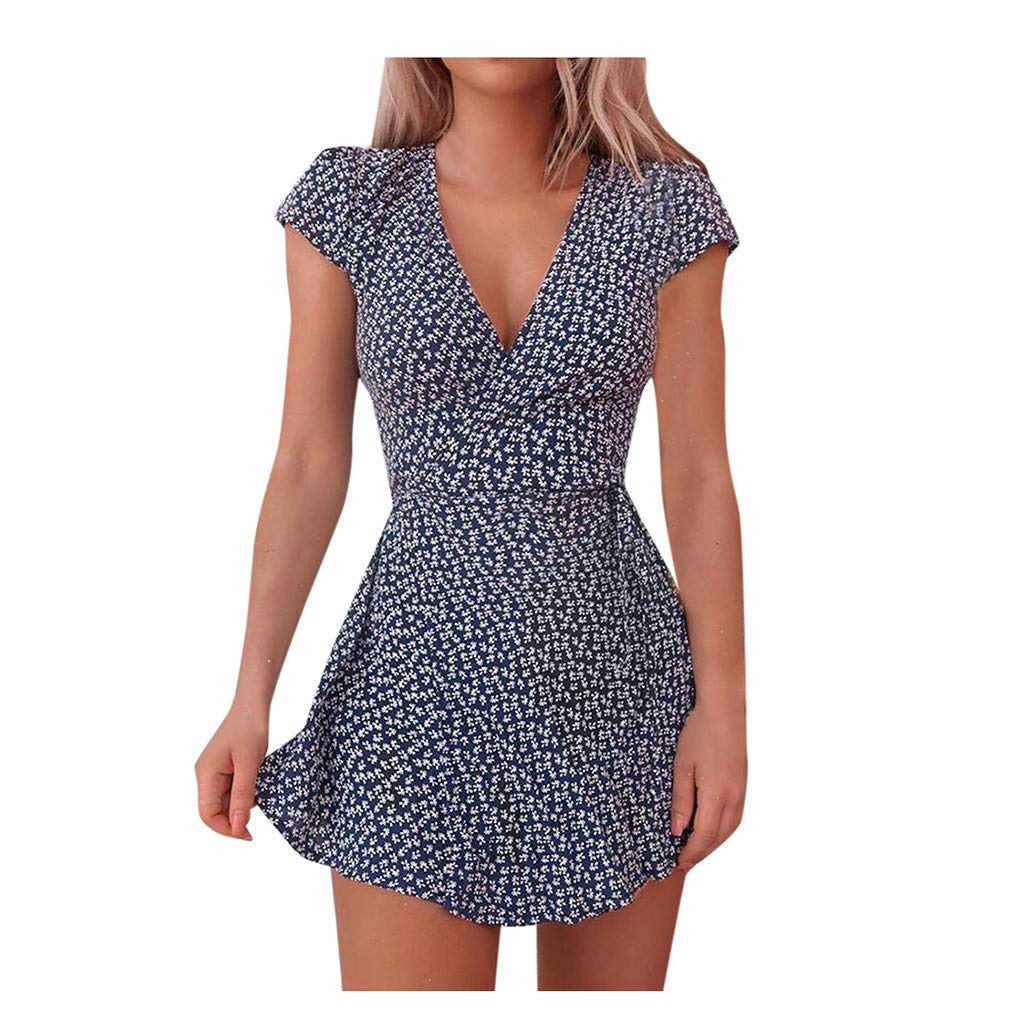 Floral Print V-Neck Mini Dress for Women - Half Sleeve Summer Dress Plus Size - Perfect for Beach Vacation, Date Night & Casual Outings