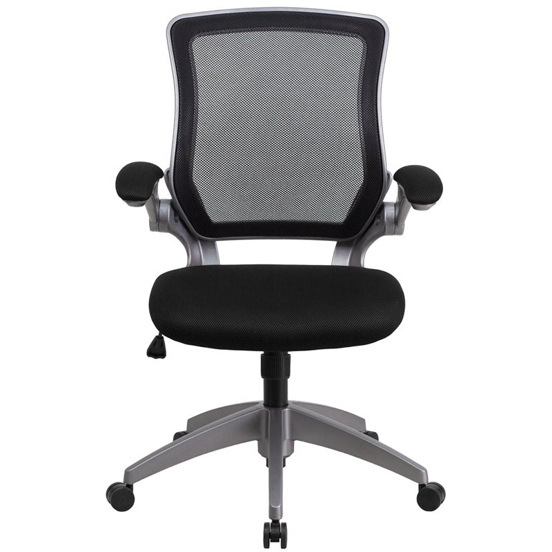Ergonomic Mesh Office Chair with Flip-Up Arms - Mid Back Swivel Task Chair with Gray Frame for Home & Office Workspace Comfort