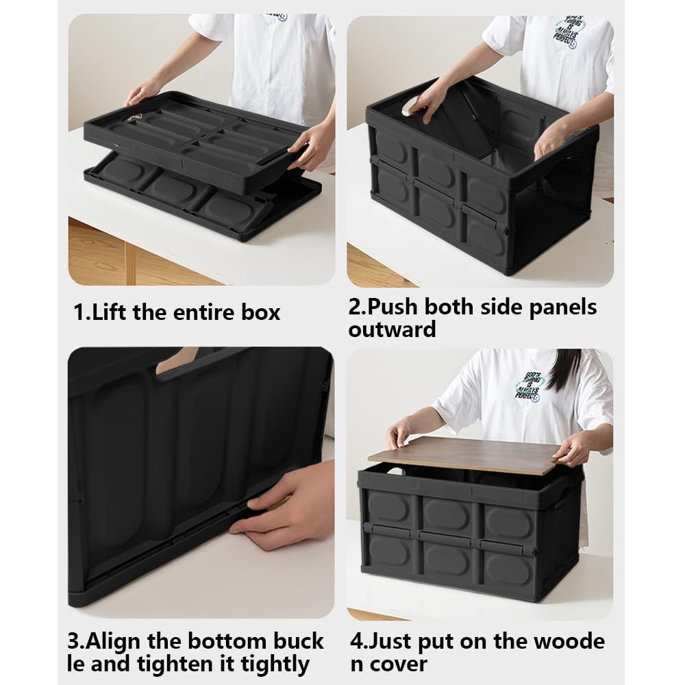 Collapsible Storage Bins with Lids & Handles - 13 Gallon (50L) Foldable Plastic Storage Containers for Camping, Fishing, RV, Car, Office & Home Organization - Stackable Portable Crates for Easy Storage & Transport
