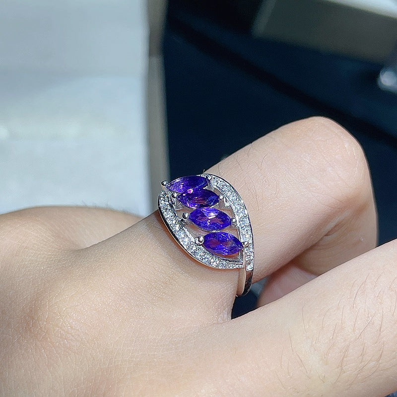 Amethyst 4 Stone February Birthstone Ring | Sterling Silver Jewelry Gift for Women | Perfect for Valentine's Day, Anniversary & Special Occasions