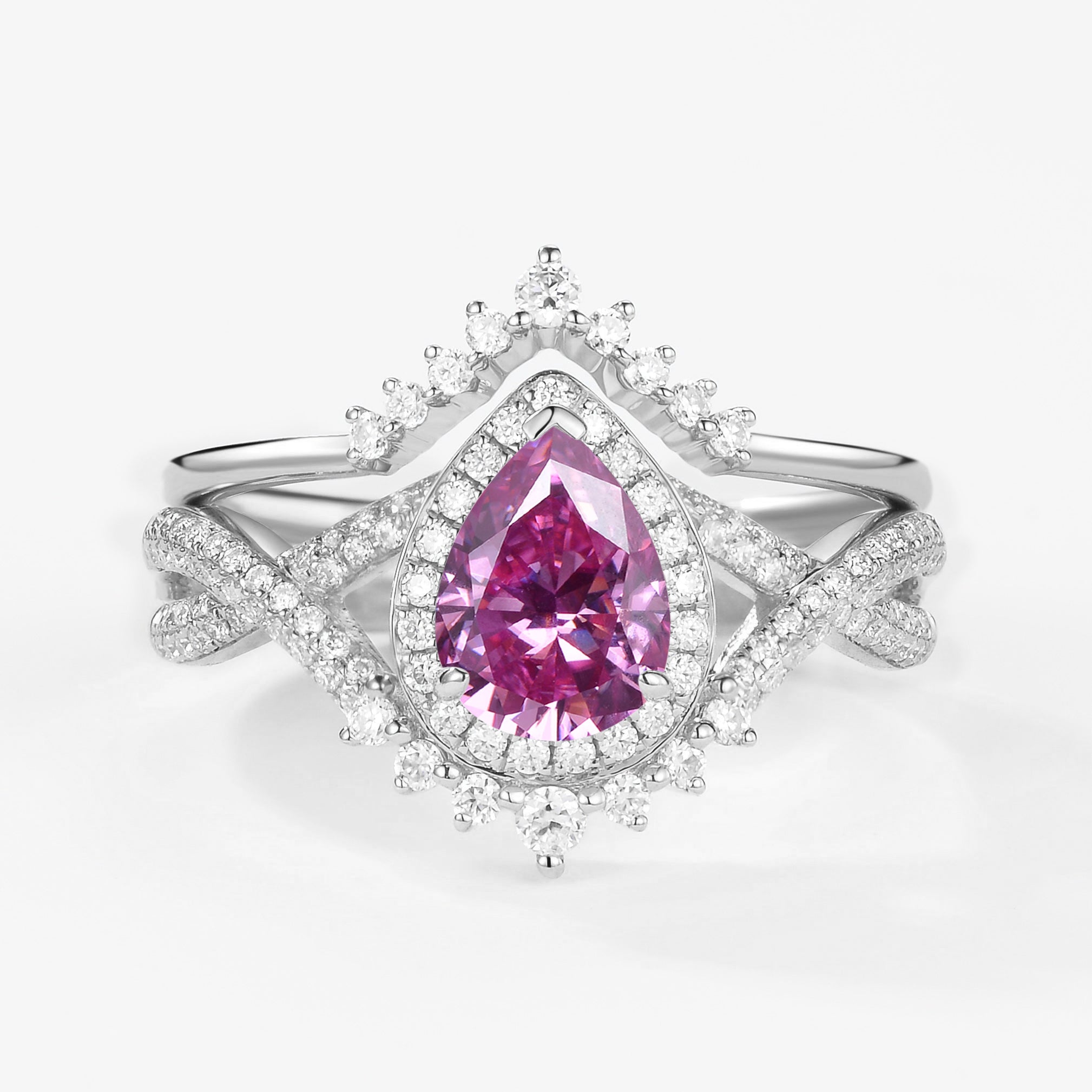Valentina Pear Moissanite Halo Infinity Ring Set - 2 Piece Wedding Band & Engagement Ring Set for Women - Perfect for Proposals, Anniversaries, and Bridal Jewelry