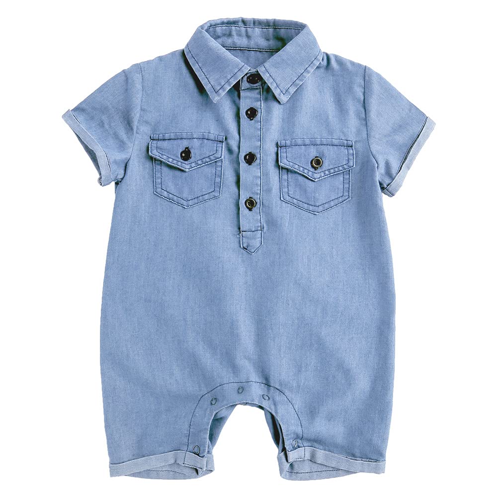 **Baby Boy Jeans Romper - Soft Cotton-Denim Outfit for Infants 0-12 Months | Cute & Comfortable for Playdates, Photos & Daily Wear**