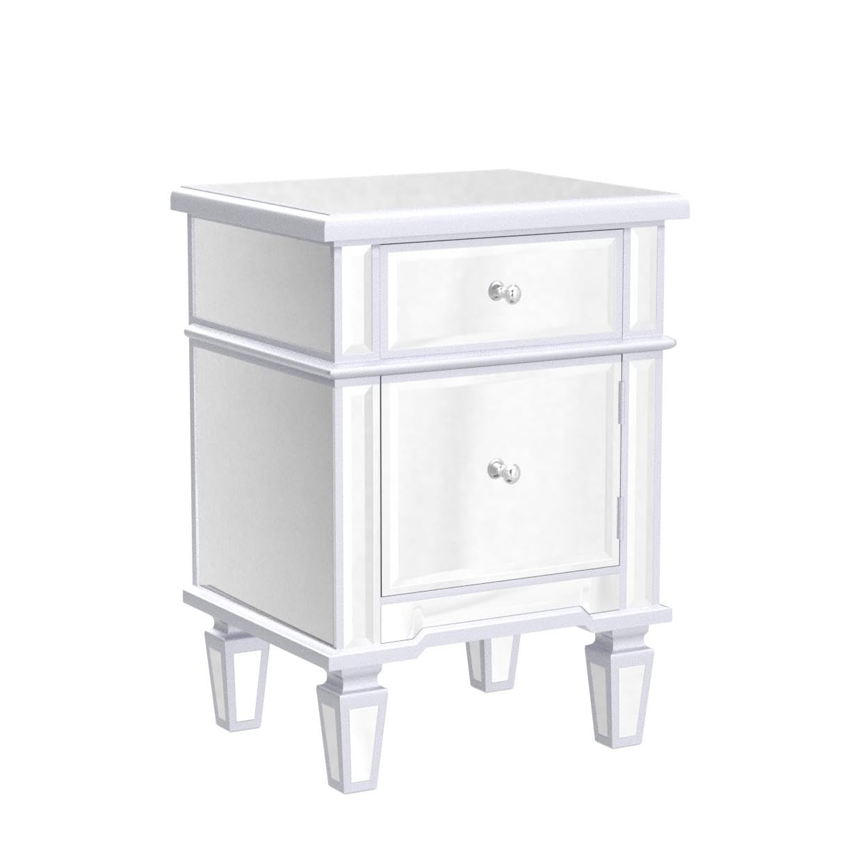 VINGLI Set of 2 Mirrored Nightstands with Drawer - Silver Glass End Tables for Bedroom | Modern Side Tables for Living Room, Guest Room & Apartment Decor
