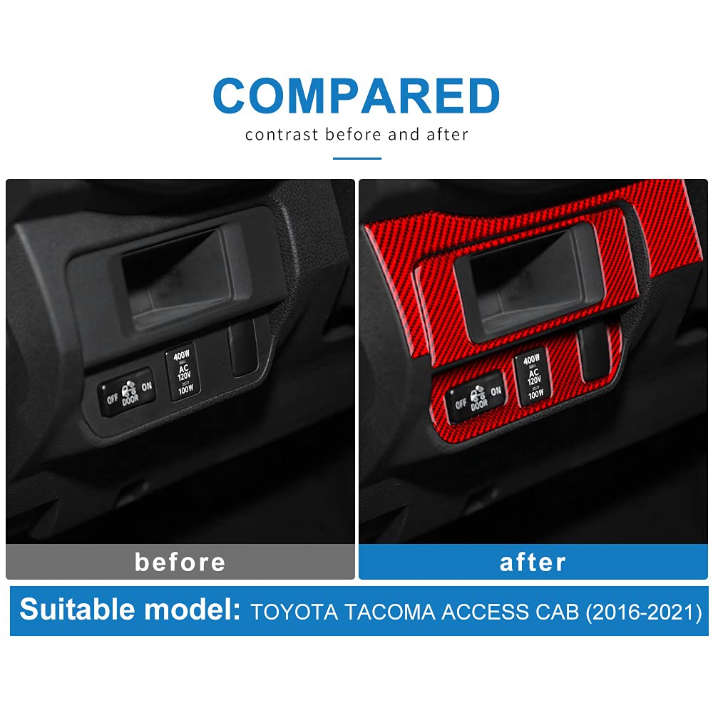 Premium Carbon Fiber Car Headlight Switch Button Frame Sticker - Interior Trim Accessory Compatible with Toyota Tacoma 2016-2021 Models (Red) - Enhances Dashboard Style & Protects Switch Panel