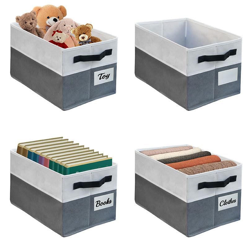 4-Pack Large Collapsible Storage Bins - Foldable Fabric Organizer for Clothes, Towels, Toys & Blankets - Space-Saving Rectangle Shelf Baskets for Closet, Nursery, Dorm & Home Organization (Includes Labels) - Perfect for Kids Room, Wardrobe & Shelving Storage Solutions