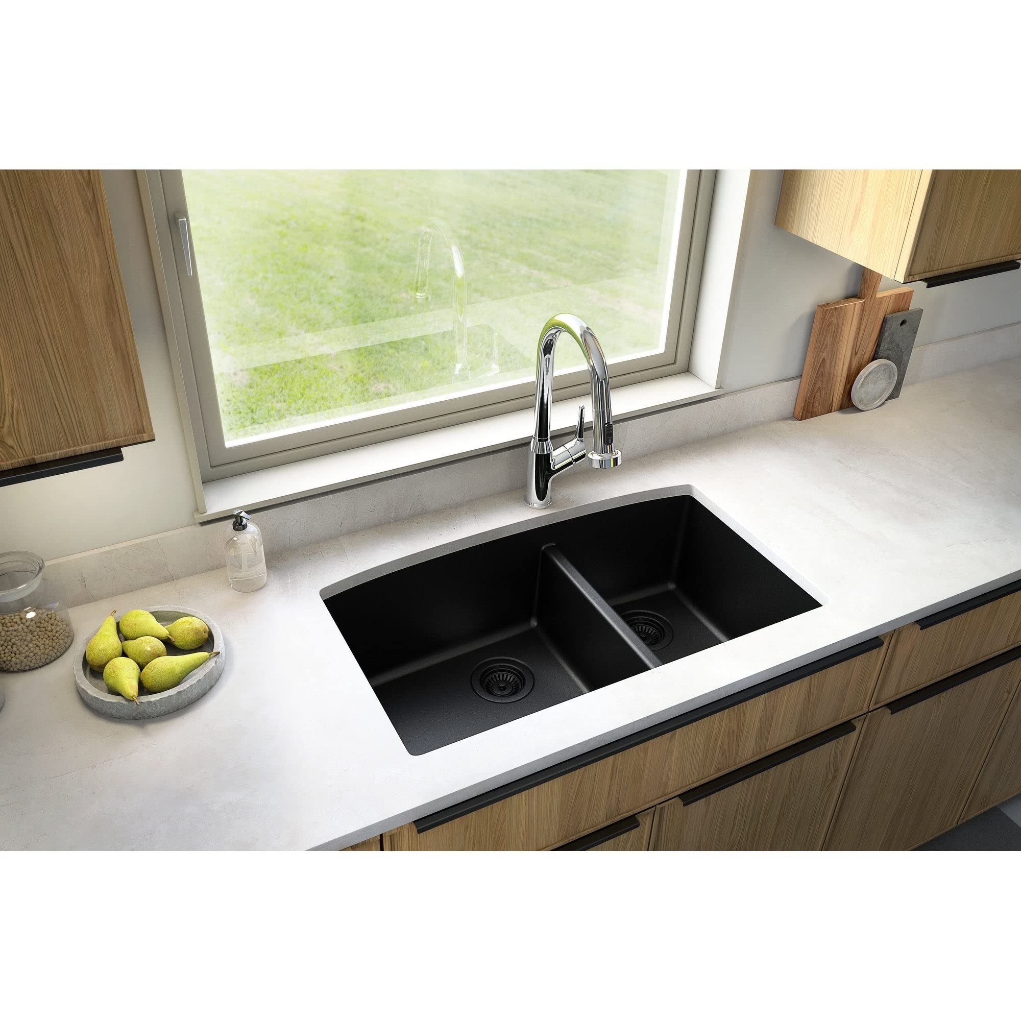 Karran 32-Inch Undermount Double Bowl Kitchen Sink - 60/40 Quartz Composite in Concrete Gray | Durable & Stain-Resistant for Modern Kitchens, Perfect for Meal Prep and Cleanup