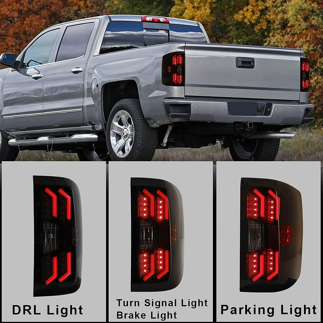 ROXX LED Taillight Assembly for 2014-2018 Chevy Silverado 1500 2500 3500 - Black Smoke Lens LED Tail Lights & Brake Lamps (Pair) - Upgrade Your Truck's Style & Safety for Night Driving & Off-Road Adventures