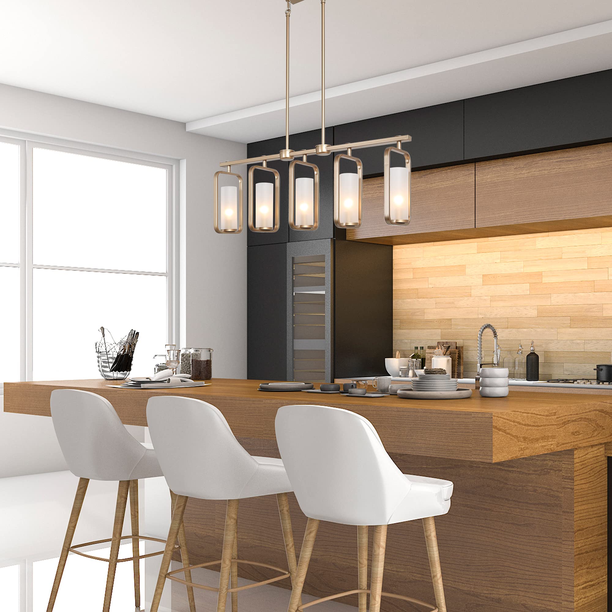 Modern 5-Light Gold Chandelier - Adjustable Linear Island Lighting for Dining Room & Kitchen in Dark Golden Finish, 29.5