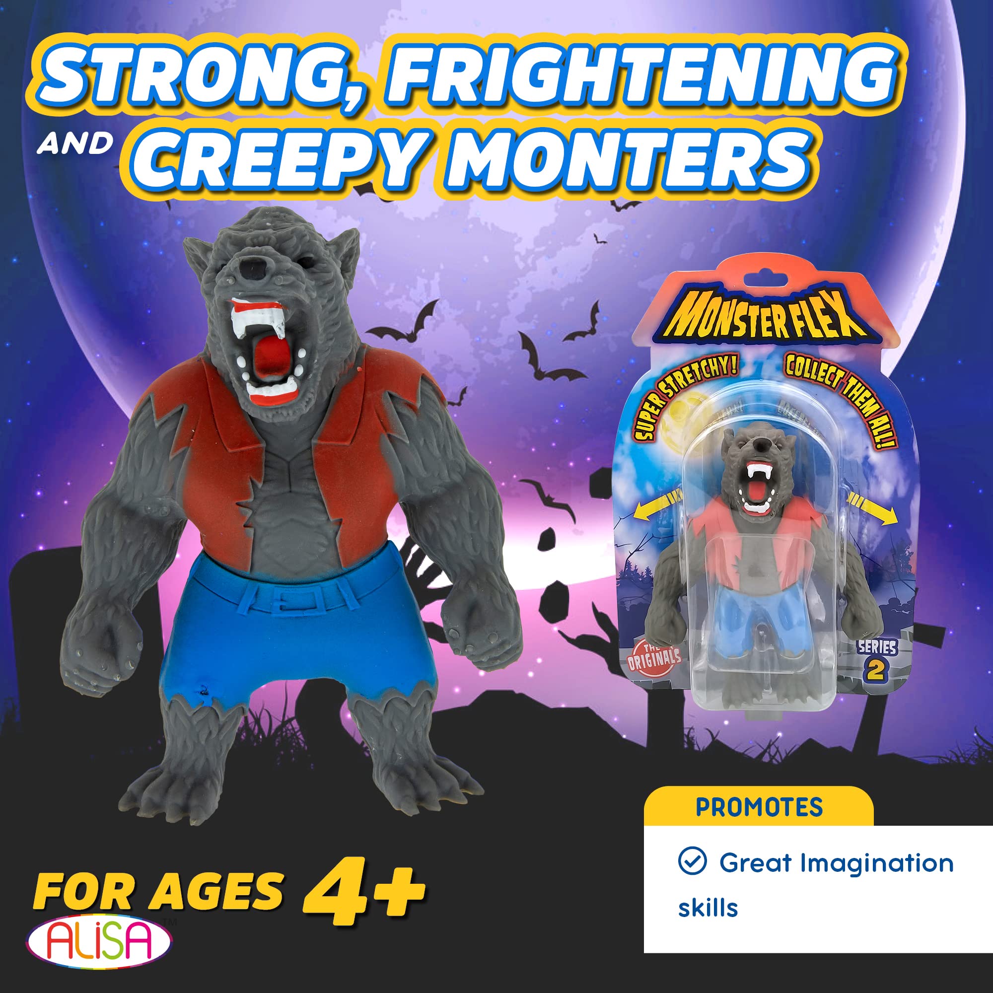 Monster Flex Stretchy Sensory Toys for Kids - Set of 2 Spooky Stretch Monsters - Stress Relief Fidget Toys for Boys & Girls - Perfect for Birthday Party Favors, Classroom Rewards & Anxiety Relief