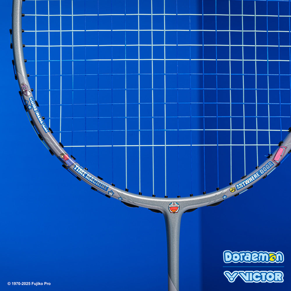 Victor x Doraemon Thruster Badminton Racket (TK DRM H) - Lightweight Carbon Fiber Shuttlecock Racket for Professional & Casual Play - Perfect for Tournaments, Training & Backyard Games