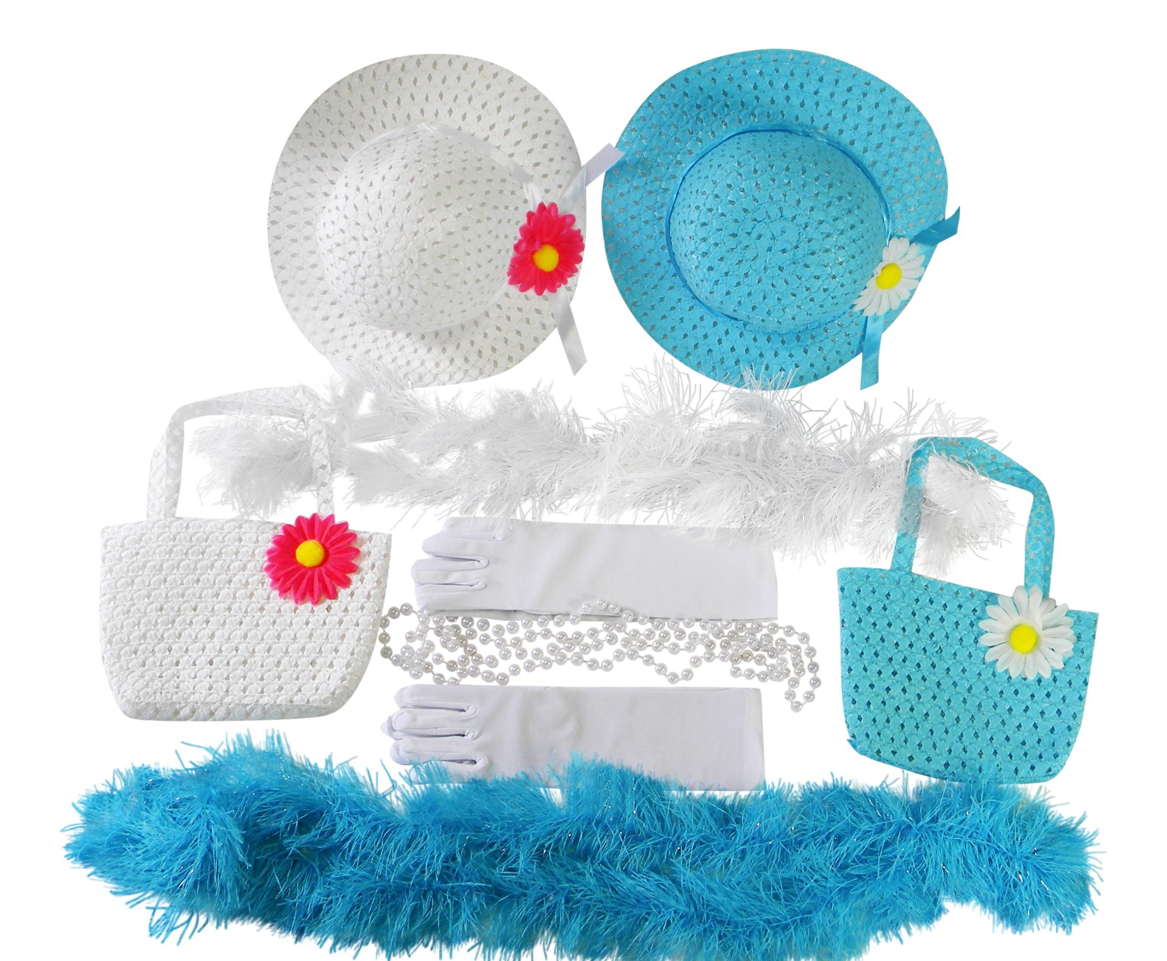Girls Tea Party Dress Up Set - Hats, Purses, Boas, Gloves & Necklaces for Pretend Play & Costume Parties | Perfect for Birthday Celebrations, Princess Theme Events & Dress-Up Fun