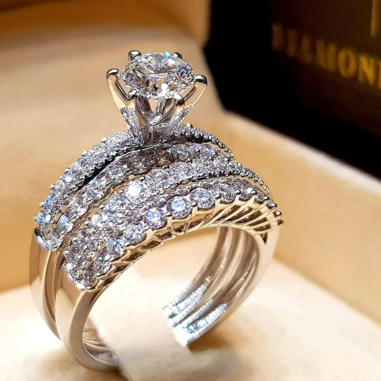 GserGdK Women's Detachable Crown Zircon Ring - 2 in 1 Elegant Wedding & Engagement Ring Set, Perfect for Daily Wear, Valentine's Day, Birthday Gifts for Her - Ideal for Anniversaries, Proposals & Couple Jewelry (Size 10)