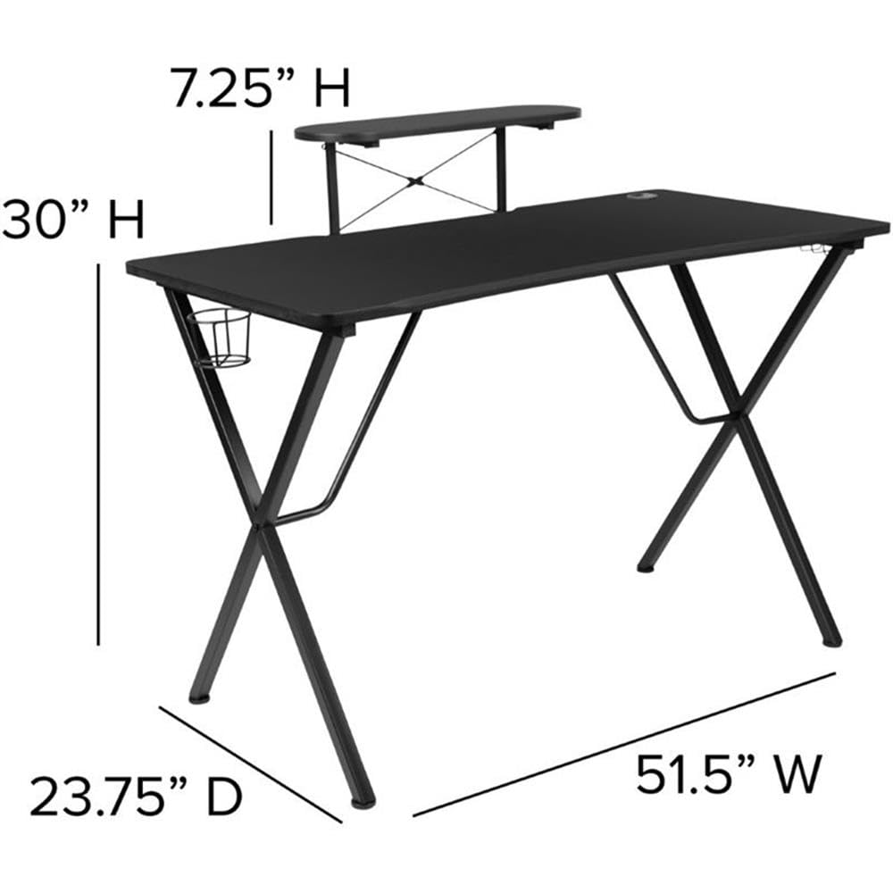 BOWERY HILL 2-Piece Black Gaming Desk Set with Monitor Stand - Perfect for PC Gaming Setup, Home Office & Streaming Station
