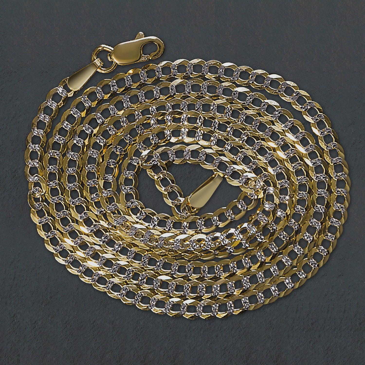 2.6mm 14K Two-Tone Gold Pave Curb Chain Bracelet for Women - Elegant Layering Jewelry for Everyday Wear & Special Occasions