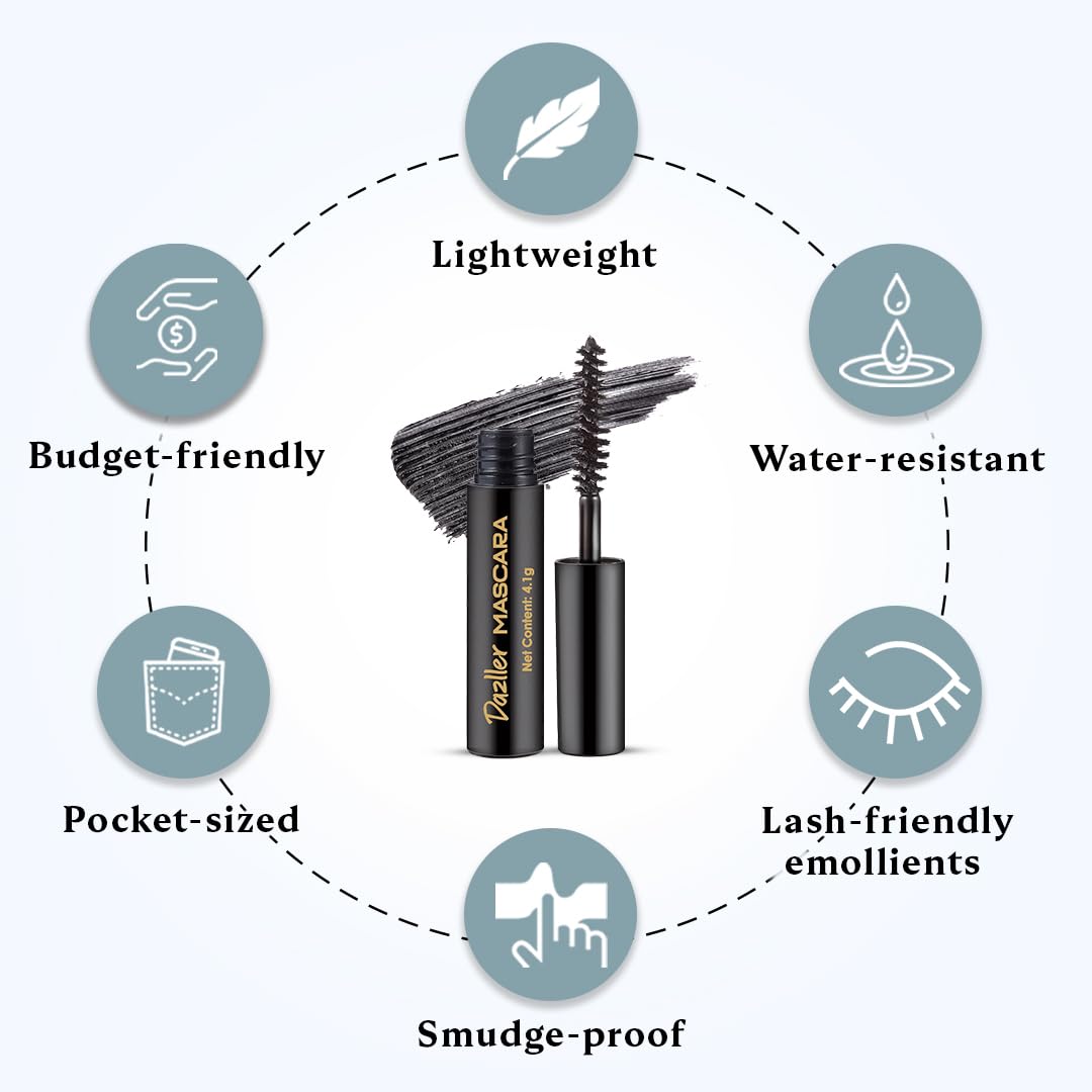 EYETEX Combo Pack: Matte Kajal Supreme Max Herbal Eyeliner Stick (0.35g) + Dazller Volumizing Mascara (4.1g) in Black | Smudge-Proof & Long-Lasting Eye Makeup Kit for Dramatic Looks | Perfect for Daily Wear, Parties & Special Occasions