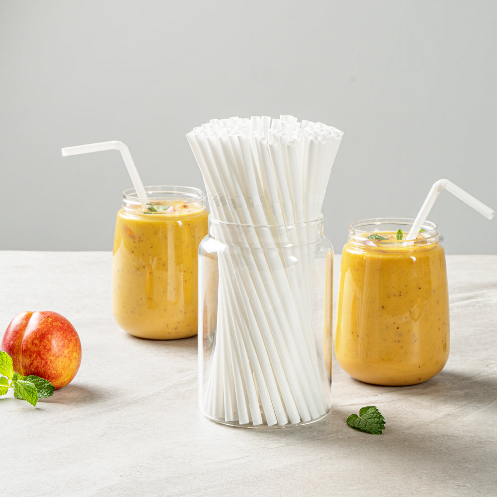 Eco-Friendly Compostable PLA/PBAT Plastic Straws - Flexible, 8 1/4 Inch, 100 Count - Perfect for Restaurants, Cafes & Home Use