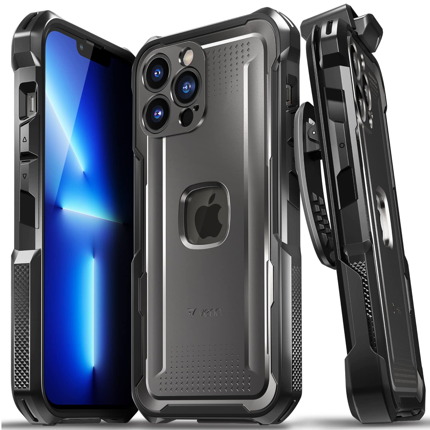 Vena vArmor Rugged Case for Apple iPhone 13 Pro Max (6.7 Inch) - Military Grade Drop Protection, MagSafe Compatible, Heavy Duty Holster with Kickstand - Perfect for Outdoor Adventures, Construction Work & Extreme Sports