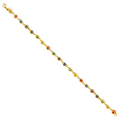 14k Yellow Gold Evil Eye Bracelet for Women - Mixed Color Beaded Protection Charm Bracelet - 7 Inch Adjustable Length - Perfect for Gifts, Spiritual Protection & Everyday Wear