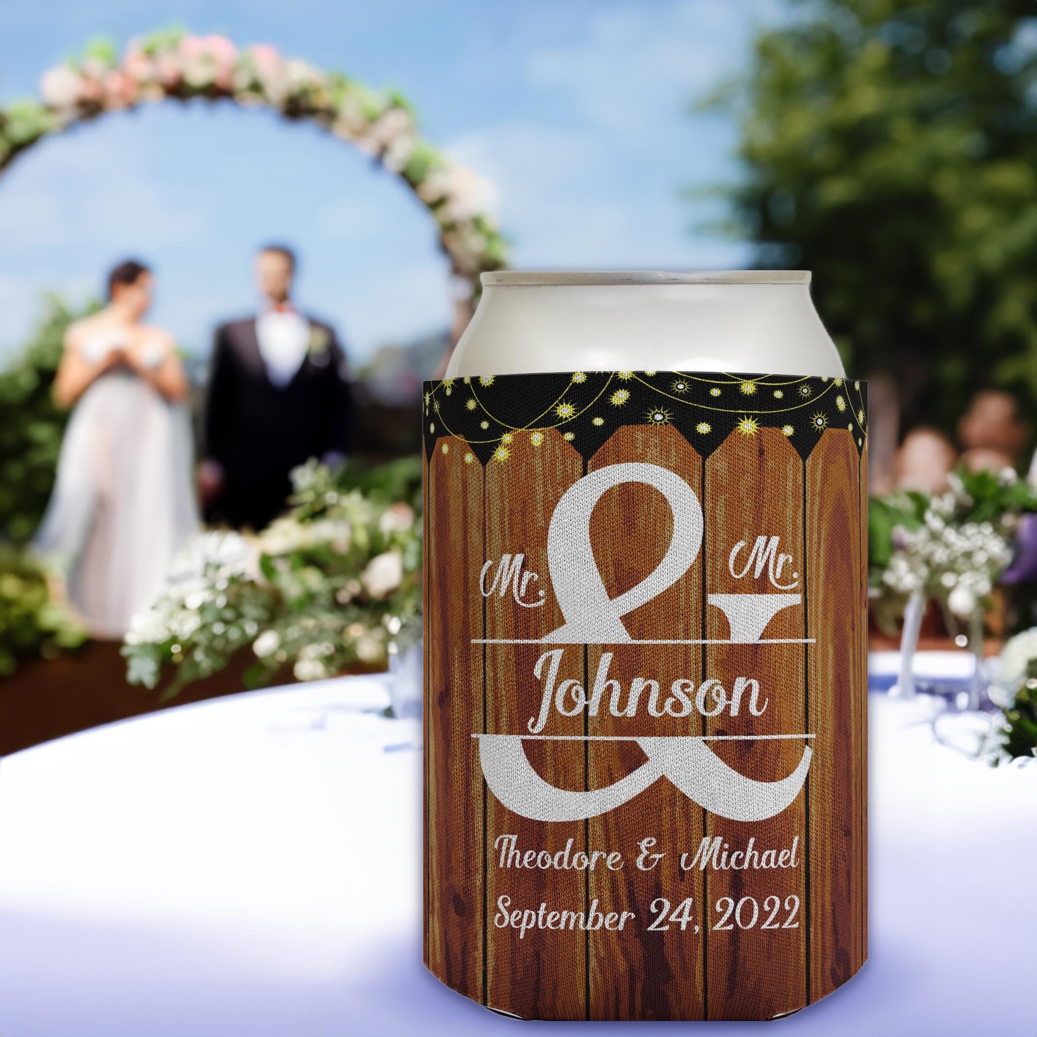 Personalized Mr & Mr Gay Wedding Favors - 96-Pack Custom Can Coolers with Names & Date - Perfect for LGBTQ+ Weddings, Pride Events & Anniversary Celebrations