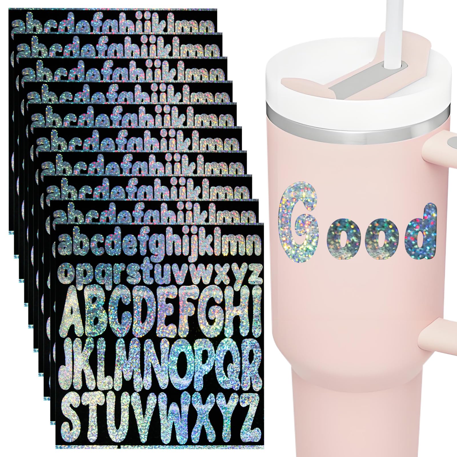 Stanley Cup 10-Sheet Alphabet Stickers - Glitter Letter Stickers for Personalizing Cups & Water Bottles | Perfect for DIY Crafts, School Projects, and Custom Drinkware Decoration