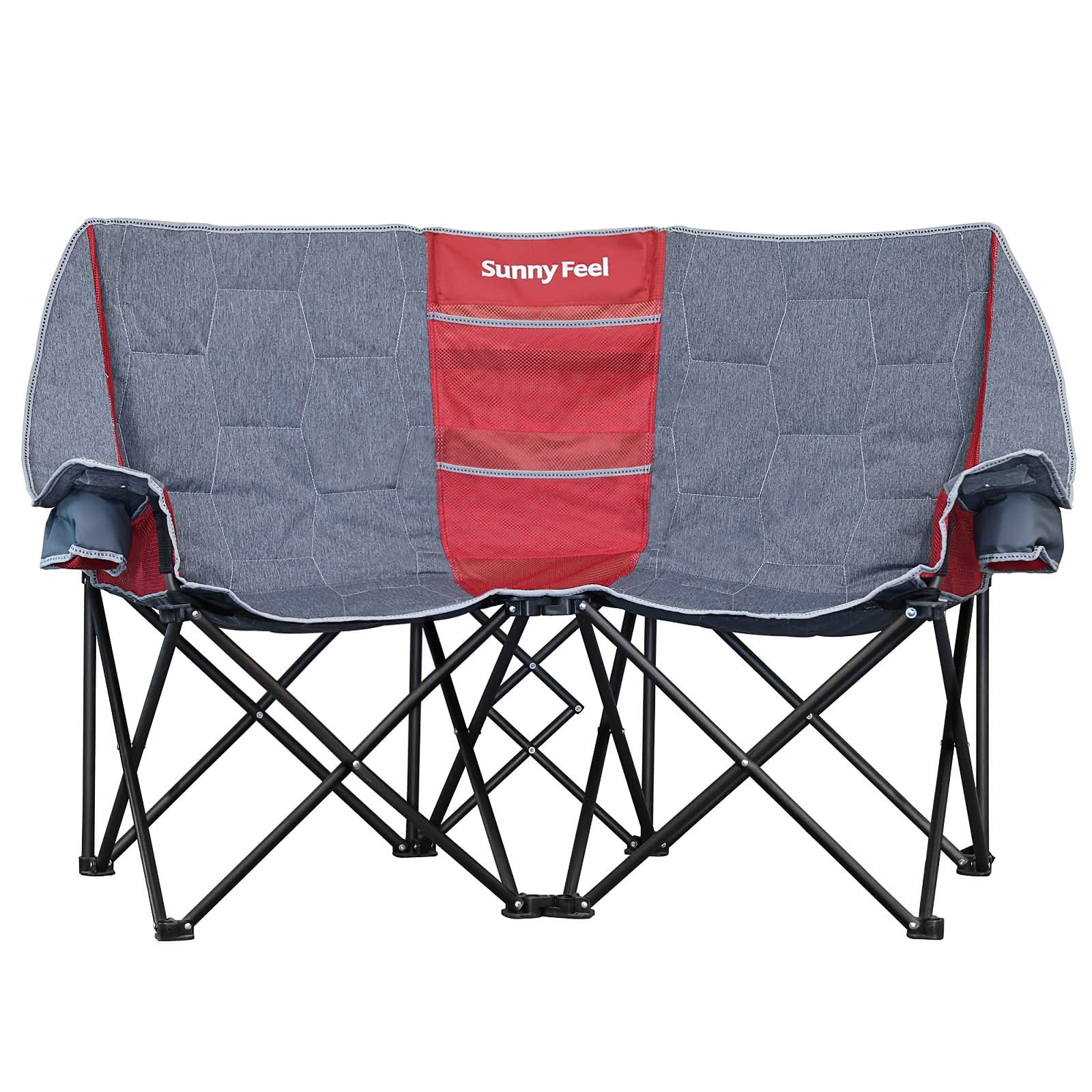 **SUNNYFEEL Heavy Duty Folding Double Camping Chair - Oversized Portable Loveseat for 2 Adults with Storage Pouch - Perfect for Outdoor, Travel, Picnic, Beach, and Backyard Relaxation**
