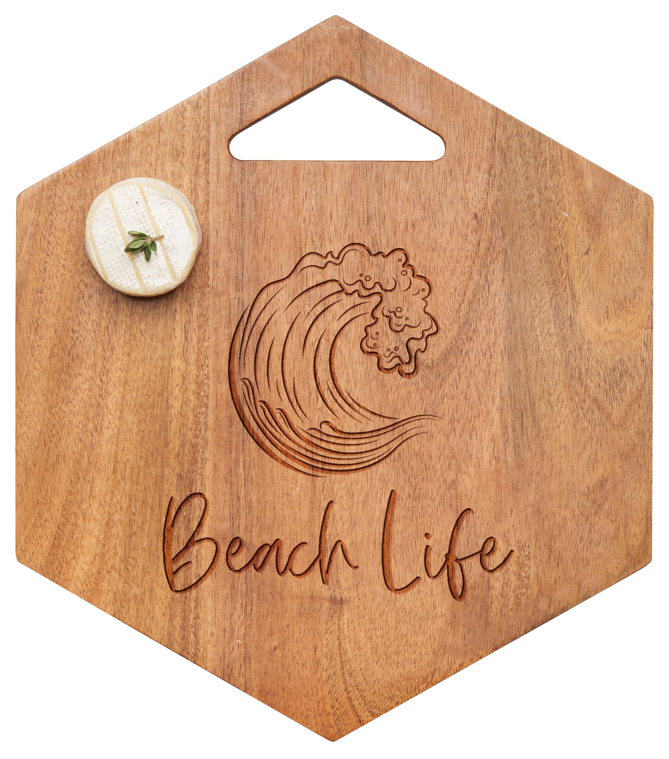 Acacia Modern Hexagon Wood Wall Art | Beach Life Wave Design | 9 x 10.5 Inches | Coastal Home Decor for Living Room, Bedroom & Office