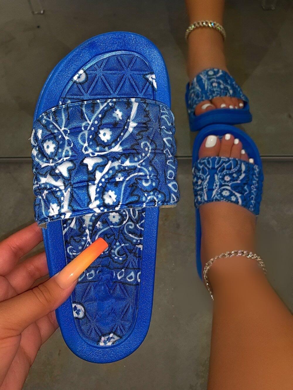 Antoinette Bandana Slides - Blue | Comfortable Summer Sandals for Women | Perfect for Beach, Pool, and Casual Outings