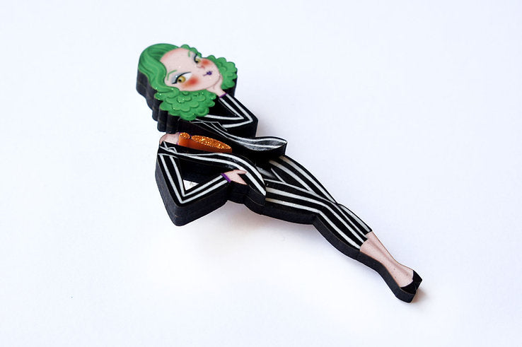 Laliblue Beetlejuice Girl Brooch - Unique Gothic Fashion Pin for Women | Perfect for Halloween Costumes, Cosplay & Alternative Style Accessories