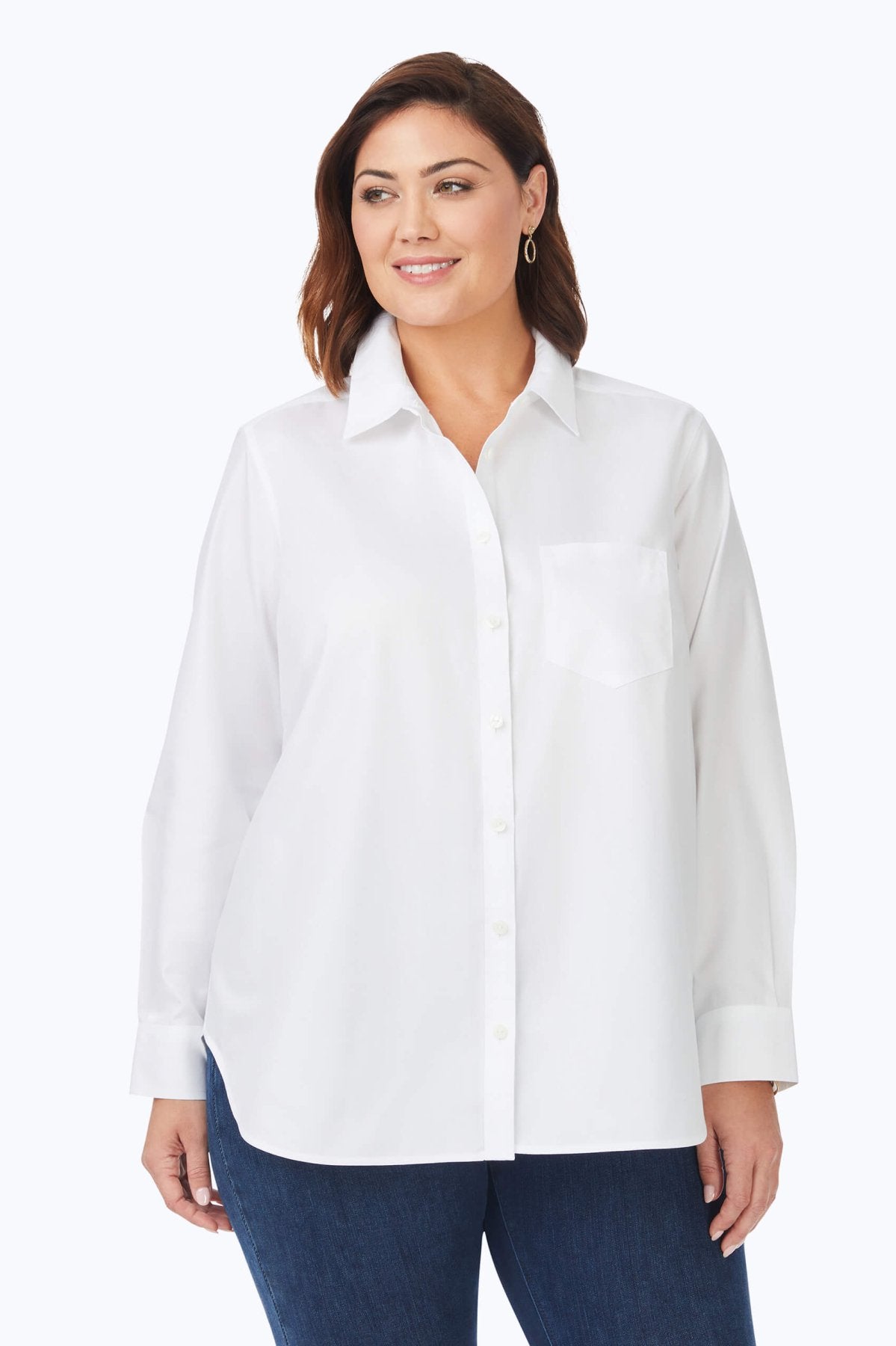 Boyfriend Plus No Iron Pinpoint Long Sleeve Tunic Shirt for Women - Comfortable Office Wear & Casual Outfits