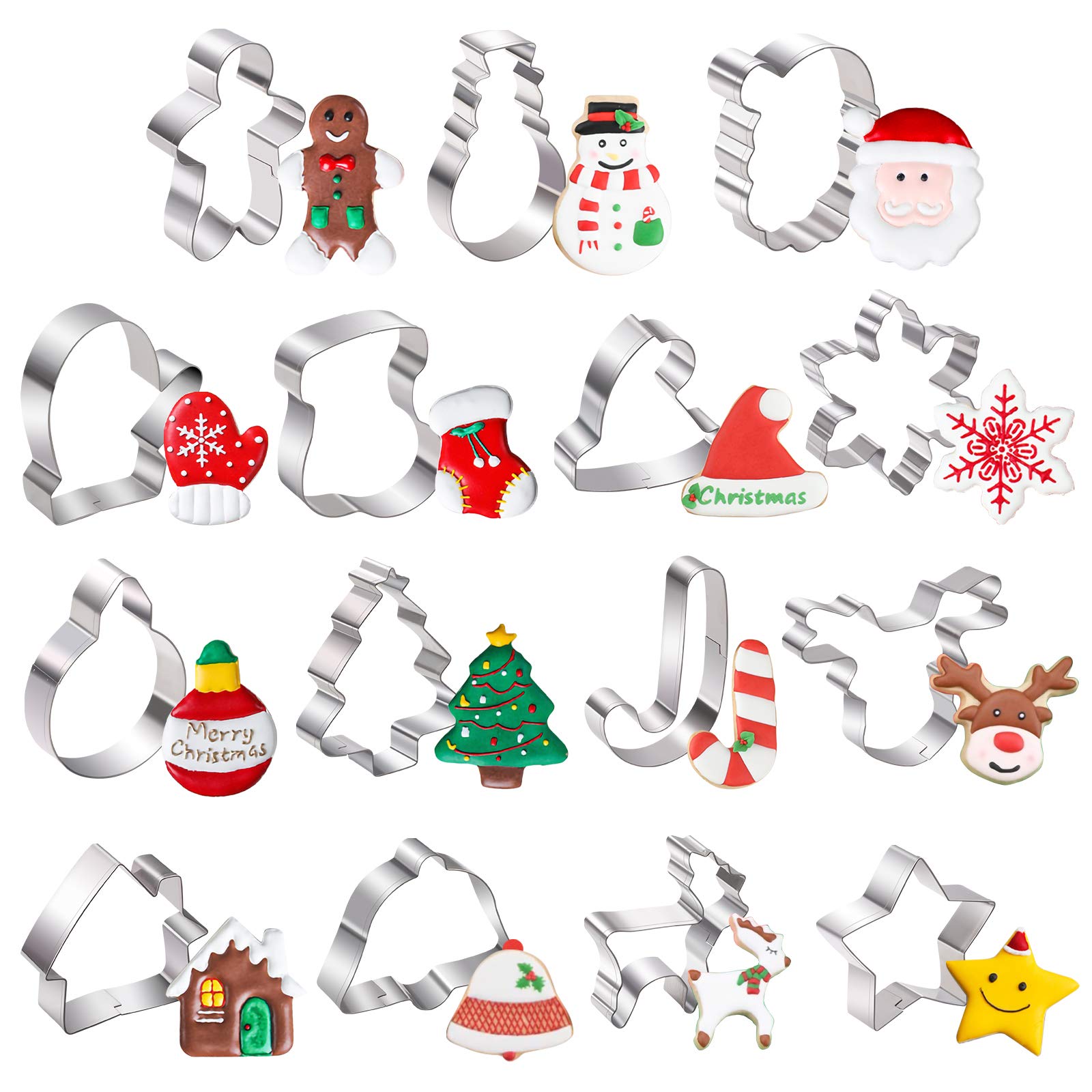 WANDIC 15-Piece Stainless Steel Christmas Cookie Cutters Set - Gingerbread Baking Tools, Fondant & Pancake Molds for Cake Decorating - Perfect for Holiday Baking, Christmas Parties & DIY Dessert Making