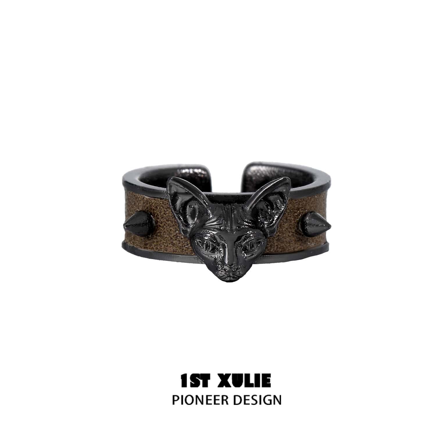 18K Platinum Plated Leather Bezel Ring for Women - Elegant Cat's Gaze Design Jewelry Gift for Her | Perfect for Date Night, Anniversary & Special Occasions