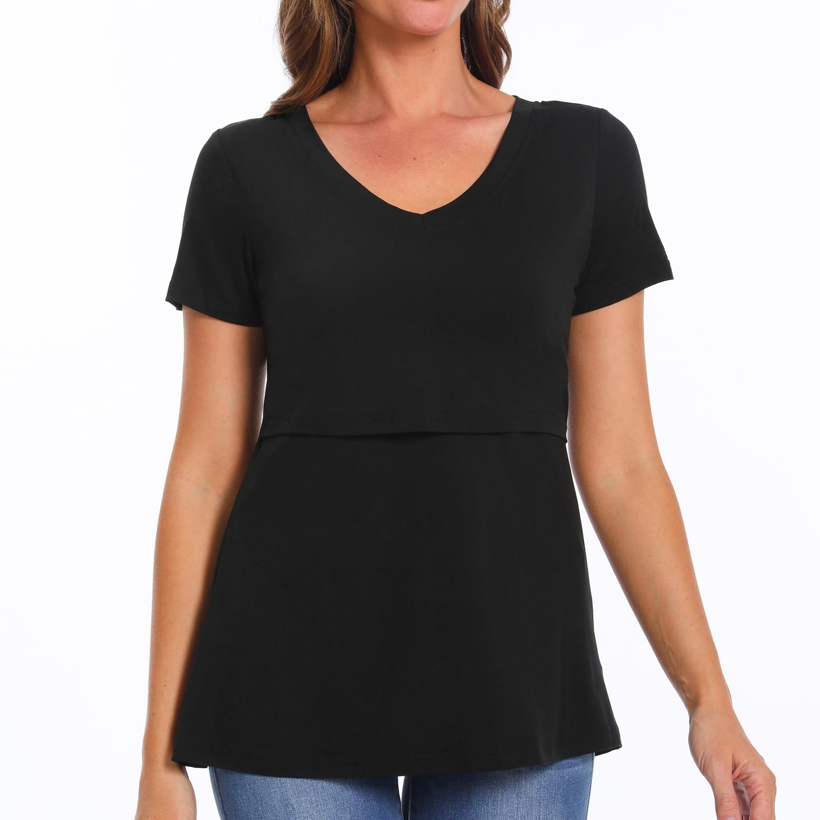 Bearsland Women's 3-Pack V-Neck Nursing Tops - Soft Maternity Breastfeeding Shirts for Comfortable Nursing & Pumping - Perfect for New Moms, Hospital Visits & Everyday Wear