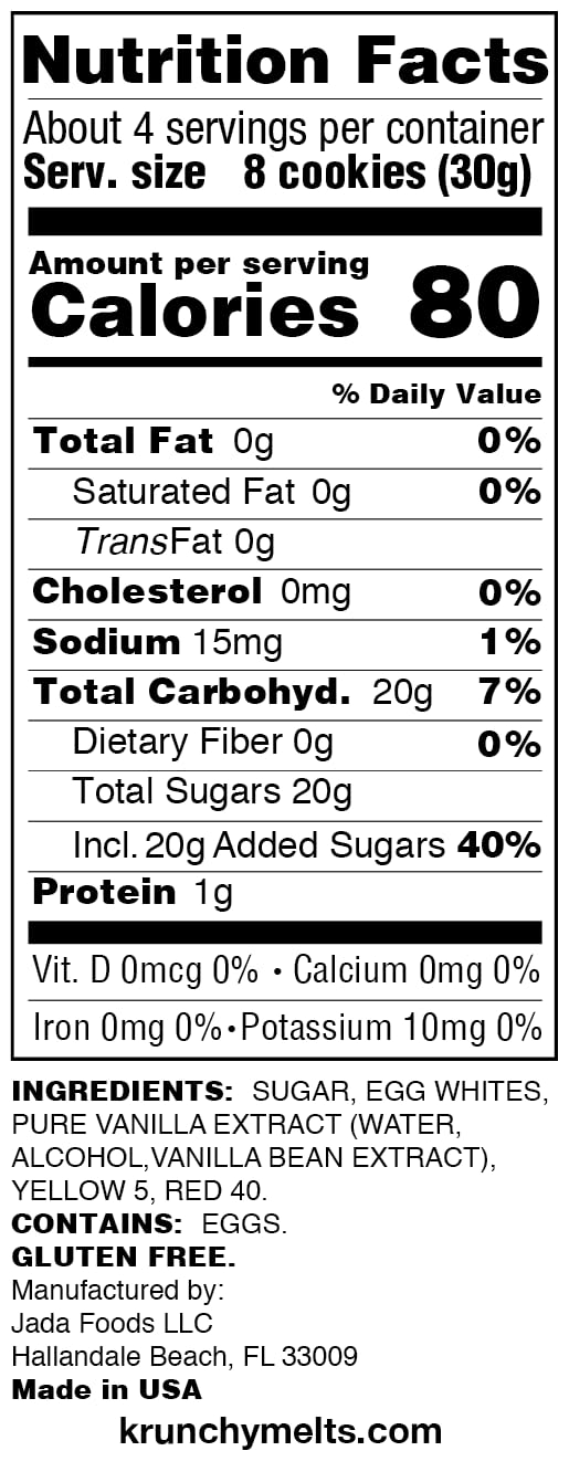 Krunchy Melts Original Meringue Cookies - Rainbow Vanilla Flavor | Low Calorie Snack (80 Cal/Serving) | Fat Free, Gluten Free, Dairy Free, Kosher | 4oz Pack | Perfect for Parties, Gifts & Healthy Desserts
