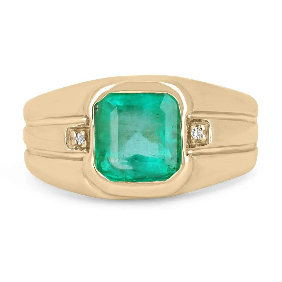 3.56 TCW Men's Emerald and Diamond Accent 14K Yellow Gold Ring for Wedding, Engagement & Special Occasions