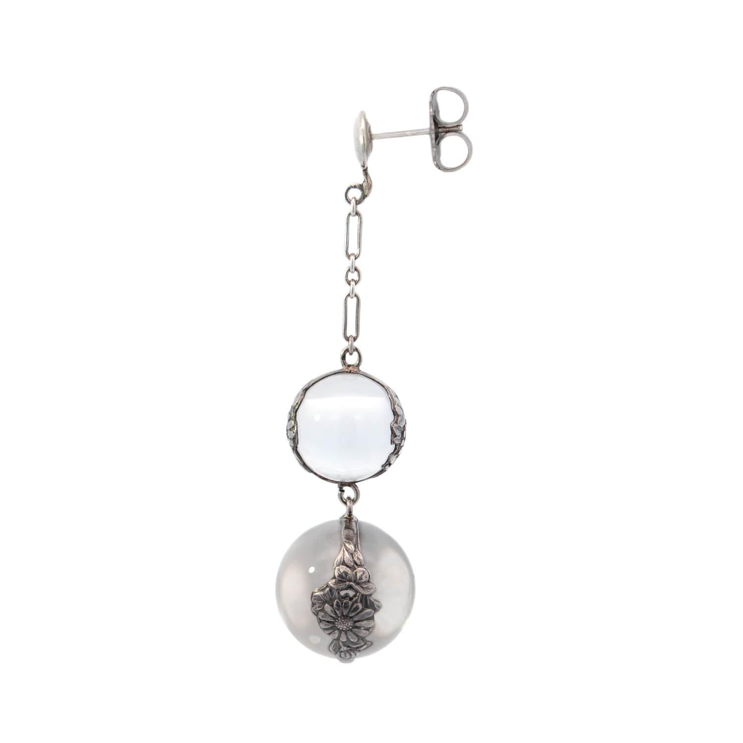 Art Nouveau Sterling Silver Rock Quartz Crystal Pools of Light Earrings - Dainty Bohemian Jewelry for Women, Gift for Her - Perfect for Weddings, Parties & Special Occasions