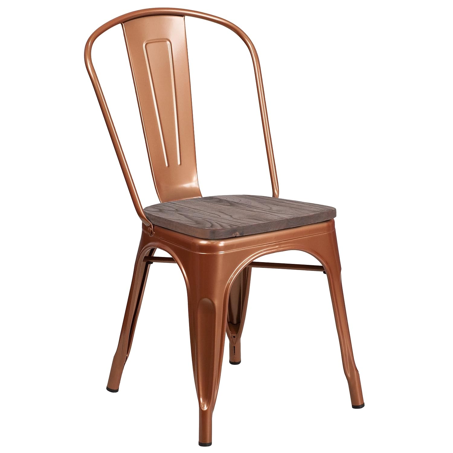 Flash Furniture Tenley Copper Metal Stackable Chair with Wood Seat - Sturdy Dining & Office Chair for Home, Restaurant, and Outdoor Use