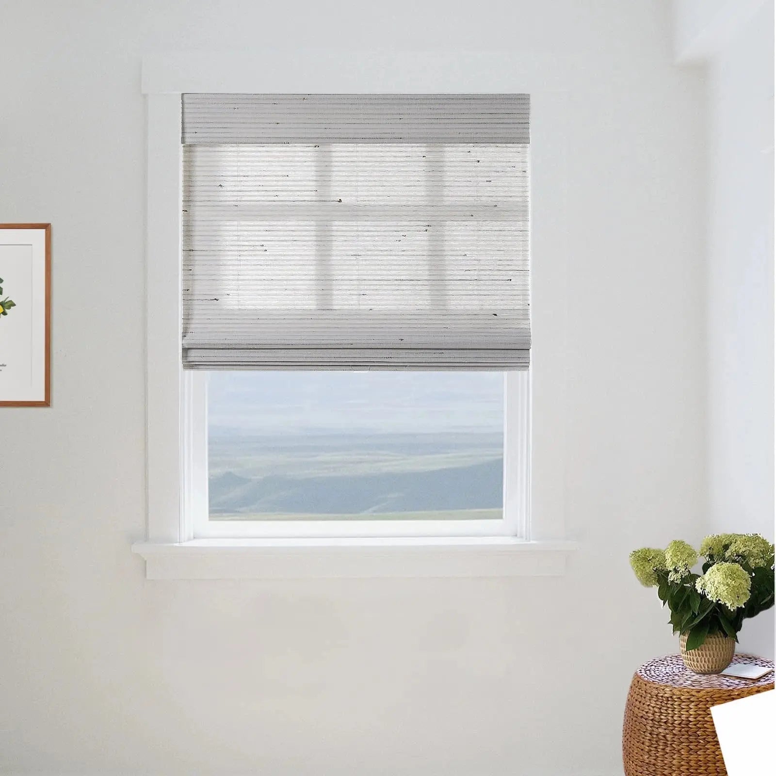 Natural Bamboo Woven Window Shade - Birch White | Eco-Friendly Roller Blind for Living Room, Bedroom & Office