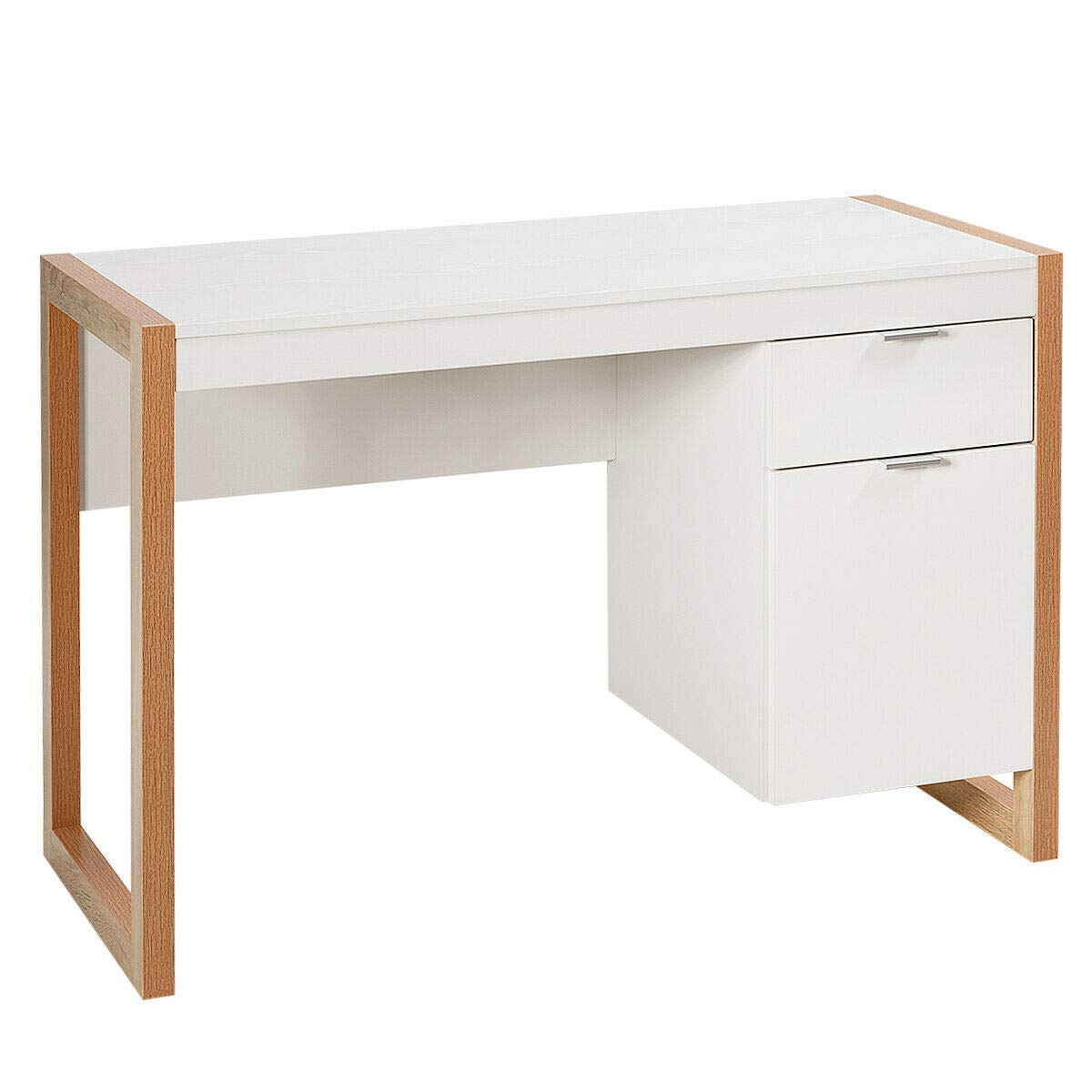 Modern Home Office Computer Desk - Ergonomic Laptop Workstation for Studying, Writing & Gaming with Wide Tabletop, Storage Cabinet & Large Drawer | Perfect for Small Spaces, Remote Work & Online Classes