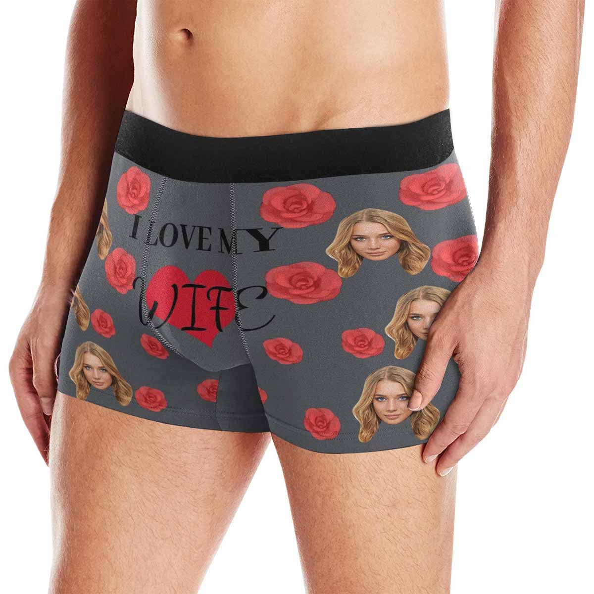 Custom Face Boxer Briefs - Personalized Men's Underwear with Red Rose Heart Design - Perfect for Valentine's Gifts, Anniversary Presents & Romantic Occasions