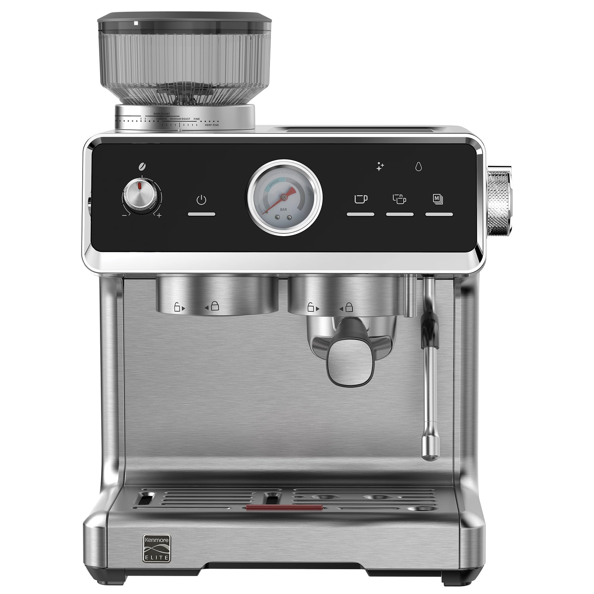 Kenmore Elite Semi-Automatic Espresso Machine with Built-in Grinder, Auto Tamper & Milk Frother - Professional Barista System for Home Café, Perfect for Making Lattes, Cappuccinos and Americanos (Ideal for Coffee Shops & Home Baristas)