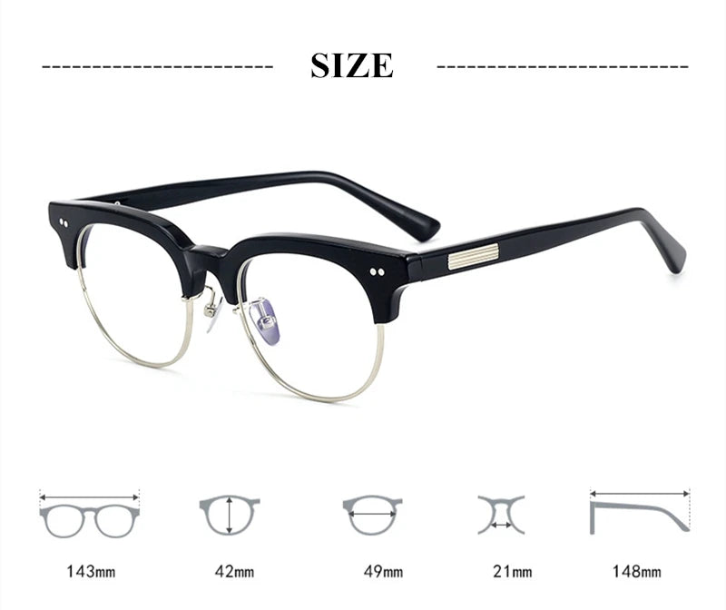 Stylish Black Unisex Acetate & Titanium Round Eyeglasses with Thick Full Rim - Perfect for Reading, Work, and Everyday Fashion