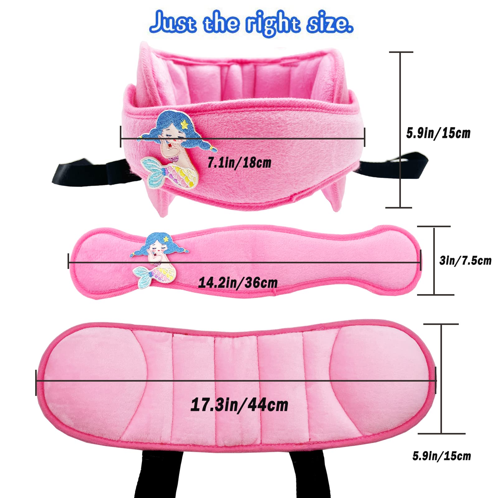 LETTON Adjustable Car Seat Head Support for Kids - Safe & Comfortable Head & Neck Pillow for Baby & Toddler Travel Accessories (Pink Mermaid Pattern) - Perfect for Long Road Trips & Airplane Rides