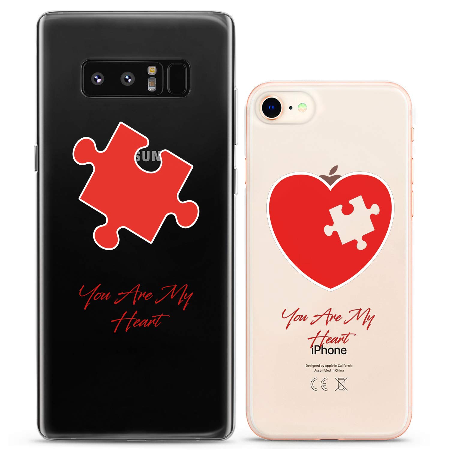 **Matching Couple iPhone Cases - Compatible with iPhone 16/15/14/13/12/11 Pro Max/Mini/XS/X/6s/8 Plus/7+/XR/10/SE/5 - Red Puzzle Quote Design - Anniversary Gift for Her - Cute Silicone Pair Cover for Boyfriend & Girlfriend - Perfect for Couples, Valentine's Day & Romantic Gifts**